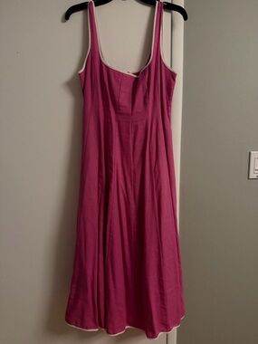 NWT Avec Les Filles Pink Linen Blend Contrast Trim Midi Dress 10
